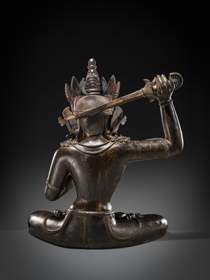Lot 118 - A LARGE BRONZE FIGURE OF MANJUSHRI, NEPAL, 20TH CENTURY