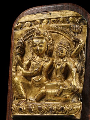 Lot 86 - A MAGNIFICENT GILT-COPPER REPOUSSÉ PANEL OF UMAMAHESHAVARA, 17TH-18TH CENTURY