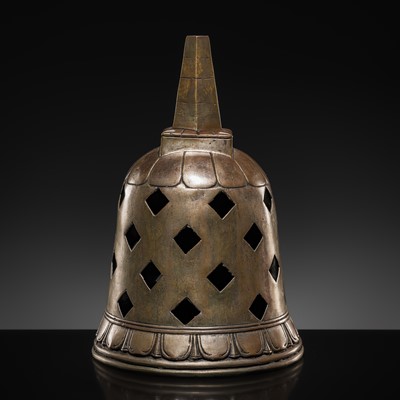 Lot 52 - A SILVERED BRONZE MODEL OF A BOROBUDUR STUPA, INDONESIA, 19TH CENTURY OR EARLIER