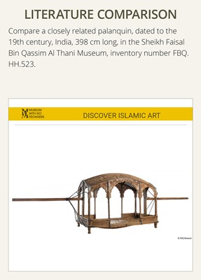 Lot 100 - A LARGE AND RARE HARDWOOD WEDDING PALANQUIN, SOUTHERN INDIA, 19TH CENTURY