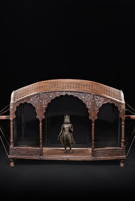 Lot 100 - A LARGE AND RARE HARDWOOD WEDDING PALANQUIN, SOUTHERN INDIA, 19TH CENTURY