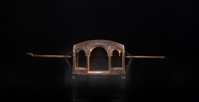 Lot 100 - A LARGE AND RARE HARDWOOD WEDDING PALANQUIN, SOUTHERN INDIA, 19TH CENTURY