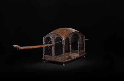 Lot 100 - A LARGE AND RARE HARDWOOD WEDDING PALANQUIN, SOUTHERN INDIA, 19TH CENTURY