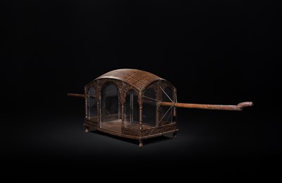 Lot 100 - A LARGE AND RARE HARDWOOD WEDDING PALANQUIN, SOUTHERN INDIA, 19TH CENTURY