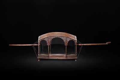 Lot 100 - A LARGE AND RARE HARDWOOD WEDDING PALANQUIN, SOUTHERN INDIA, 19TH CENTURY