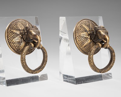 Lot 1278 - A PAIR OF BRASS GANESHA DOOR HANDLES, INDIA, 20TH CENTURY