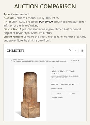 Lot 141 - A LARGE POLISHED SANDSTONE LINGAM, ANGKOR PERIOD, 10TH-13TH CENTURY