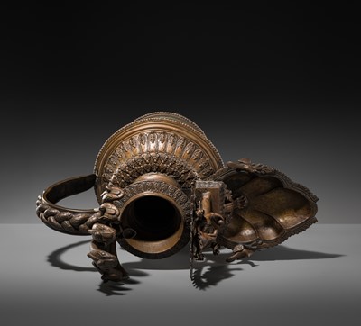 Lot 114 - A MASSIVE NEWAR COPPER ALLOY RITUAL LAMP, SUKUNDA, 18TH-19TH CENTURY