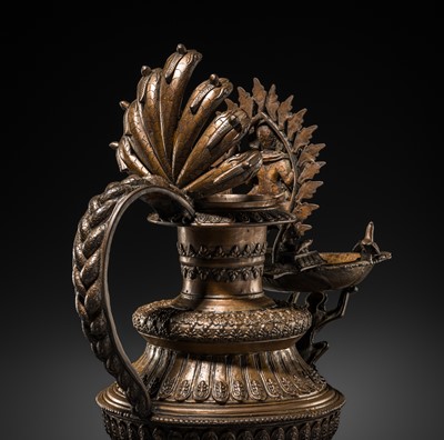 Lot 114 - A MASSIVE NEWAR COPPER ALLOY RITUAL LAMP, SUKUNDA, 18TH-19TH CENTURY