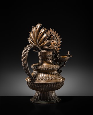 Lot 114 - A MASSIVE NEWAR COPPER ALLOY RITUAL LAMP, SUKUNDA, 18TH-19TH CENTURY