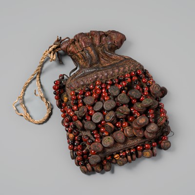 Lot 175 - A SHAMANIC BEADED LEATHER PURSE, ASSAM, CIRCA 1940