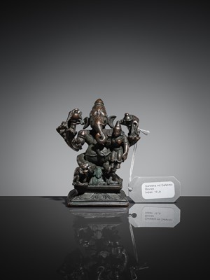 Lot 74 - A BRONZE GROUP OF GANESHA AND SHAKTI, VIJAYANAGAR EMPIRE, 16TH CENTURY