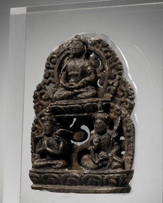 Lot 198 - A STONE STELE OF THE AMITABHA PURE LAND TRIAD, 18TH-19TH CENTURY