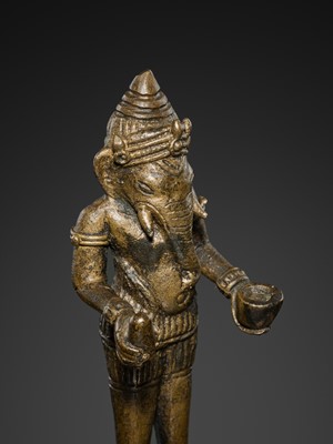 Lot 144 - A BRONZE ‘GANESHA’ ALTAR BELL, ANGKOR PERIOD, 12TH-13TH CENTURY