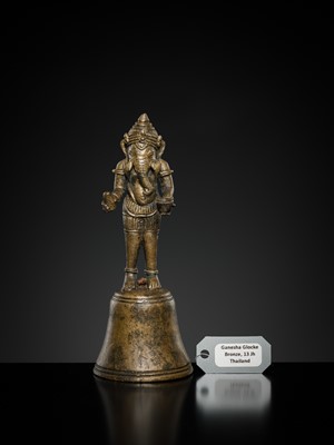 Lot 144 - A BRONZE ‘GANESHA’ ALTAR BELL, ANGKOR PERIOD, 12TH-13TH CENTURY