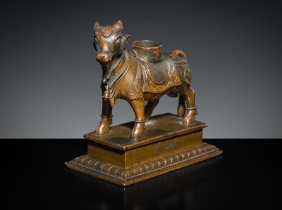 Lot 181 - A BRONZE FIGURE OF NANDI, SOUTH INDIA, 19TH CENTURY