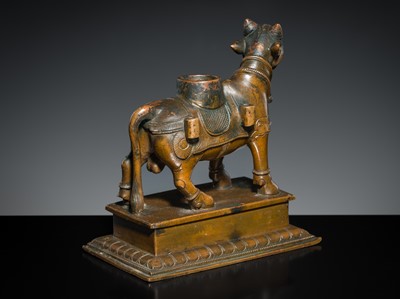 Lot 181 - A BRONZE FIGURE OF NANDI, SOUTH INDIA, 19TH CENTURY