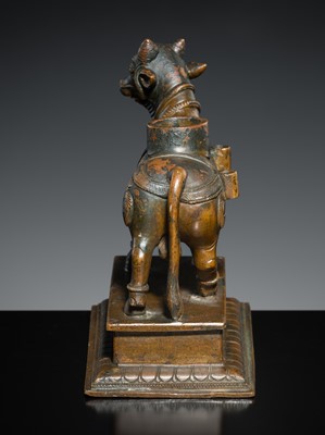 Lot 181 - A BRONZE FIGURE OF NANDI, SOUTH INDIA, 19TH CENTURY