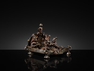 Lot 83 - A MINIATURE BRONZE SHRINE WITH SHIVA-LINGAM AND NAGA, MAHARASHTRA, 18TH-19TH CENTURY