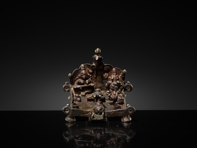 Lot 83 - A MINIATURE BRONZE SHRINE WITH SHIVA-LINGAM AND NAGA, MAHARASHTRA, 18TH-19TH CENTURY