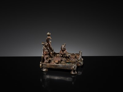 Lot 83 - A MINIATURE BRONZE SHRINE WITH SHIVA-LINGAM AND NAGA, MAHARASHTRA, 18TH-19TH CENTURY