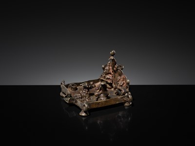 Lot 83 - A MINIATURE BRONZE SHRINE WITH SHIVA-LINGAM AND NAGA, MAHARASHTRA, 18TH-19TH CENTURY