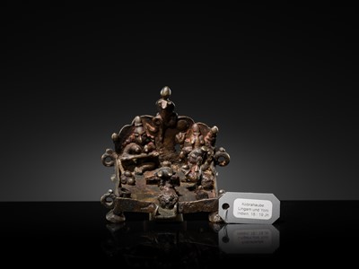 Lot 83 - A MINIATURE BRONZE SHRINE WITH SHIVA-LINGAM AND NAGA, MAHARASHTRA, 18TH-19TH CENTURY