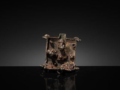 Lot 83 - A MINIATURE BRONZE SHRINE WITH SHIVA-LINGAM AND NAGA, MAHARASHTRA, 18TH-19TH CENTURY