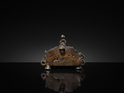 Lot 83 - A MINIATURE BRONZE SHRINE WITH SHIVA-LINGAM AND NAGA, MAHARASHTRA, 18TH-19TH CENTURY