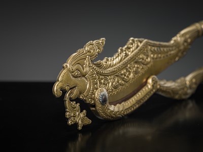 Lot 156 - A BRASS ‘MYTHICAL BIRD’ BETEL NUT CUTTER WITH IRON BLADE, SRI LANKA, 18TH-19TH CENTURY