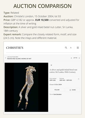 Lot 156 - A BRASS ‘MYTHICAL BIRD’ BETEL NUT CUTTER WITH IRON BLADE, SRI LANKA, 18TH-19TH CENTURY