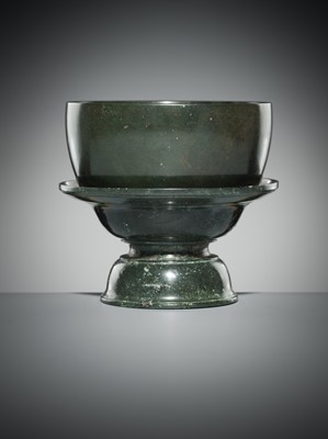 Lot 143 - A KHMER BRONZE BOWL AND STAND, ANGKOR PERIOD, 13TH CENTURY