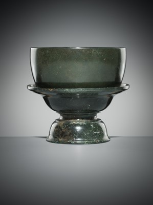 Lot 143 - A KHMER BRONZE BOWL AND STAND, ANGKOR PERIOD, 13TH CENTURY