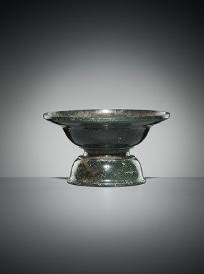 Lot 143 - A KHMER BRONZE BOWL AND STAND, ANGKOR PERIOD, 13TH CENTURY