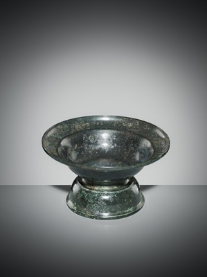 Lot 143 - A KHMER BRONZE BOWL AND STAND, ANGKOR PERIOD, 13TH CENTURY
