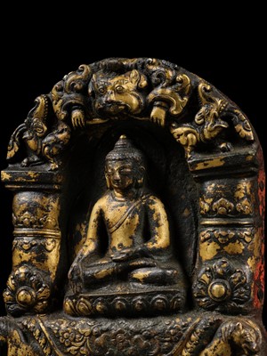 Lot 117 - AN IMPORTANT GROUP OF FOUR INSCRIBED GILT-COPPER REPOUSSÉ RELIEFS DEPICTING WISDOM BUDDHAS, 17TH-18TH CENTURY