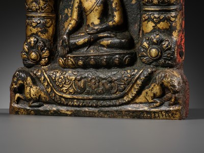 Lot 117 - AN IMPORTANT GROUP OF FOUR INSCRIBED GILT-COPPER REPOUSSÉ RELIEFS DEPICTING WISDOM BUDDHAS, 17TH-18TH CENTURY