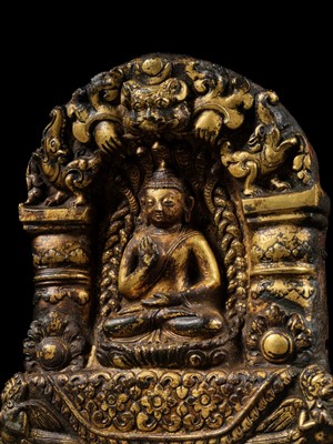 Lot 117 - AN IMPORTANT GROUP OF FOUR INSCRIBED GILT-COPPER REPOUSSÉ RELIEFS DEPICTING WISDOM BUDDHAS, 17TH-18TH CENTURY