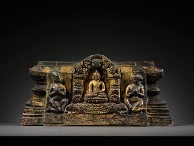 Lot 117 - AN IMPORTANT GROUP OF FOUR INSCRIBED GILT-COPPER REPOUSSÉ RELIEFS DEPICTING WISDOM BUDDHAS, 17TH-18TH CENTURY