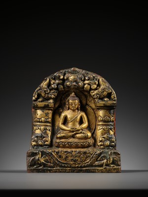 Lot 117 - AN IMPORTANT GROUP OF FOUR INSCRIBED GILT-COPPER REPOUSSÉ RELIEFS DEPICTING WISDOM BUDDHAS, 17TH-18TH CENTURY