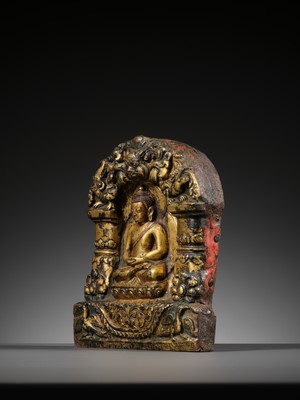 Lot 117 - AN IMPORTANT GROUP OF FOUR INSCRIBED GILT-COPPER REPOUSSÉ RELIEFS DEPICTING WISDOM BUDDHAS, 17TH-18TH CENTURY