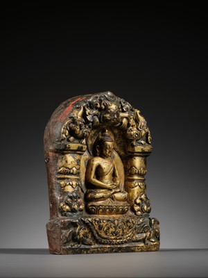 Lot 117 - AN IMPORTANT GROUP OF FOUR INSCRIBED GILT-COPPER REPOUSSÉ RELIEFS DEPICTING WISDOM BUDDHAS, 17TH-18TH CENTURY