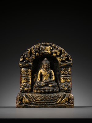 Lot 117 - AN IMPORTANT GROUP OF FOUR INSCRIBED GILT-COPPER REPOUSSÉ RELIEFS DEPICTING WISDOM BUDDHAS, 17TH-18TH CENTURY