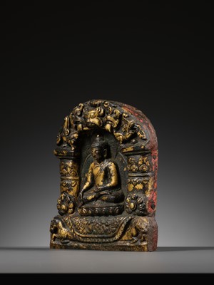 Lot 117 - AN IMPORTANT GROUP OF FOUR INSCRIBED GILT-COPPER REPOUSSÉ RELIEFS DEPICTING WISDOM BUDDHAS, 17TH-18TH CENTURY