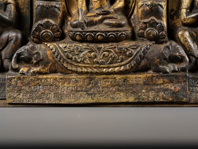 Lot 117 - AN IMPORTANT GROUP OF FOUR INSCRIBED GILT-COPPER REPOUSSÉ RELIEFS DEPICTING WISDOM BUDDHAS, 17TH-18TH CENTURY