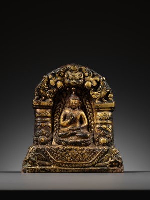 Lot 117 - AN IMPORTANT GROUP OF FOUR INSCRIBED GILT-COPPER REPOUSSÉ RELIEFS DEPICTING WISDOM BUDDHAS, 17TH-18TH CENTURY