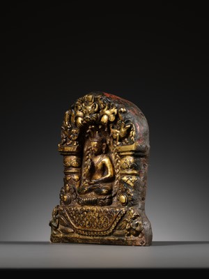 Lot 117 - AN IMPORTANT GROUP OF FOUR INSCRIBED GILT-COPPER REPOUSSÉ RELIEFS DEPICTING WISDOM BUDDHAS, 17TH-18TH CENTURY