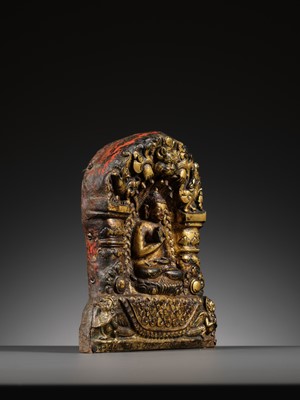 Lot 117 - AN IMPORTANT GROUP OF FOUR INSCRIBED GILT-COPPER REPOUSSÉ RELIEFS DEPICTING WISDOM BUDDHAS, 17TH-18TH CENTURY