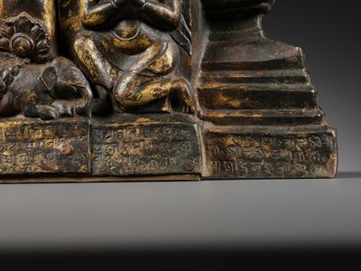 Lot 117 - AN IMPORTANT GROUP OF FOUR INSCRIBED GILT-COPPER REPOUSSÉ RELIEFS DEPICTING WISDOM BUDDHAS, 17TH-18TH CENTURY