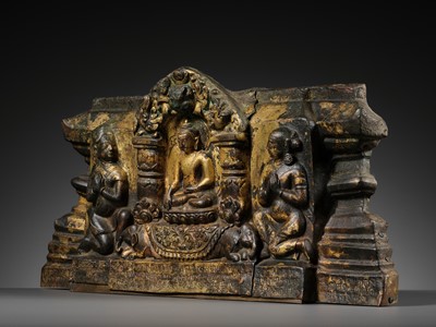 Lot 117 - AN IMPORTANT GROUP OF FOUR INSCRIBED GILT-COPPER REPOUSSÉ RELIEFS DEPICTING WISDOM BUDDHAS, 17TH-18TH CENTURY